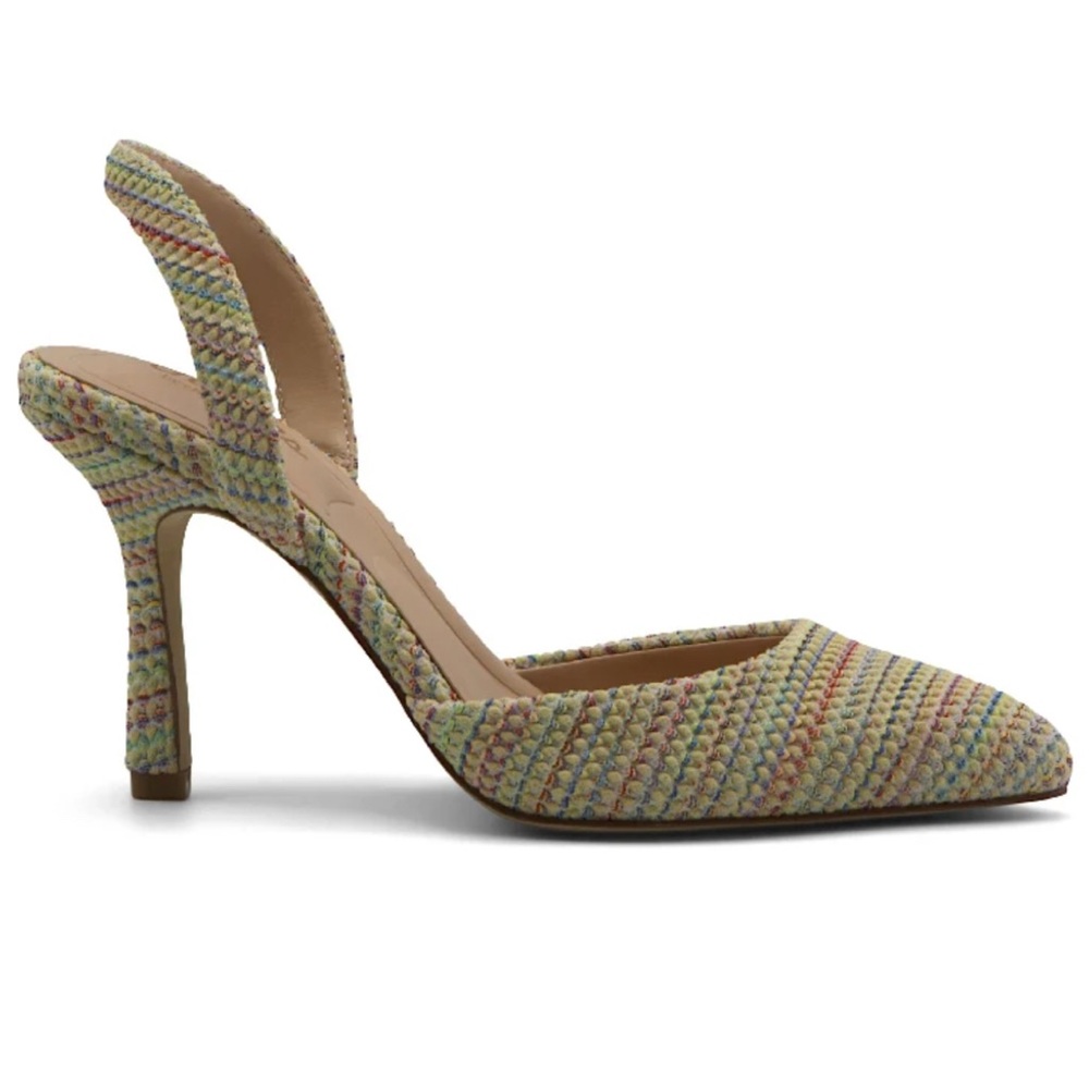 NIB $99 MSRP Charles by Charles Natural Woven Striped Iniko Slingback Heels - Picture 3 of 9